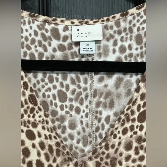 a new day Leopard Print V-Neck Short Sleeve Babydoll Dress - Picture 2 of 6